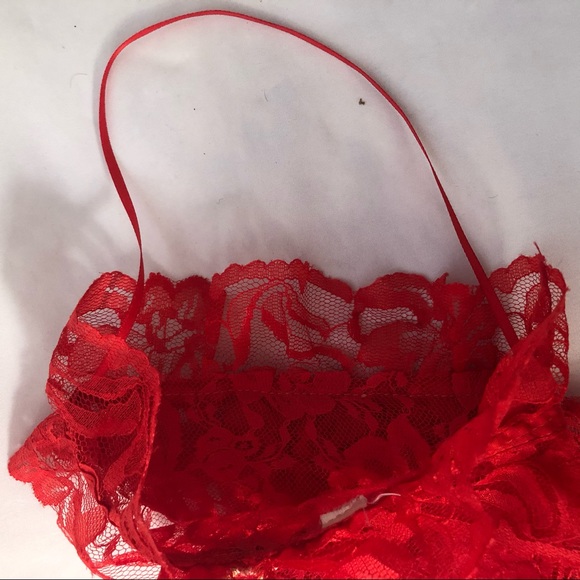 Vintage Red Sheer Lace Christmas Holiday Stocking with Bow - Picture 10 of 11